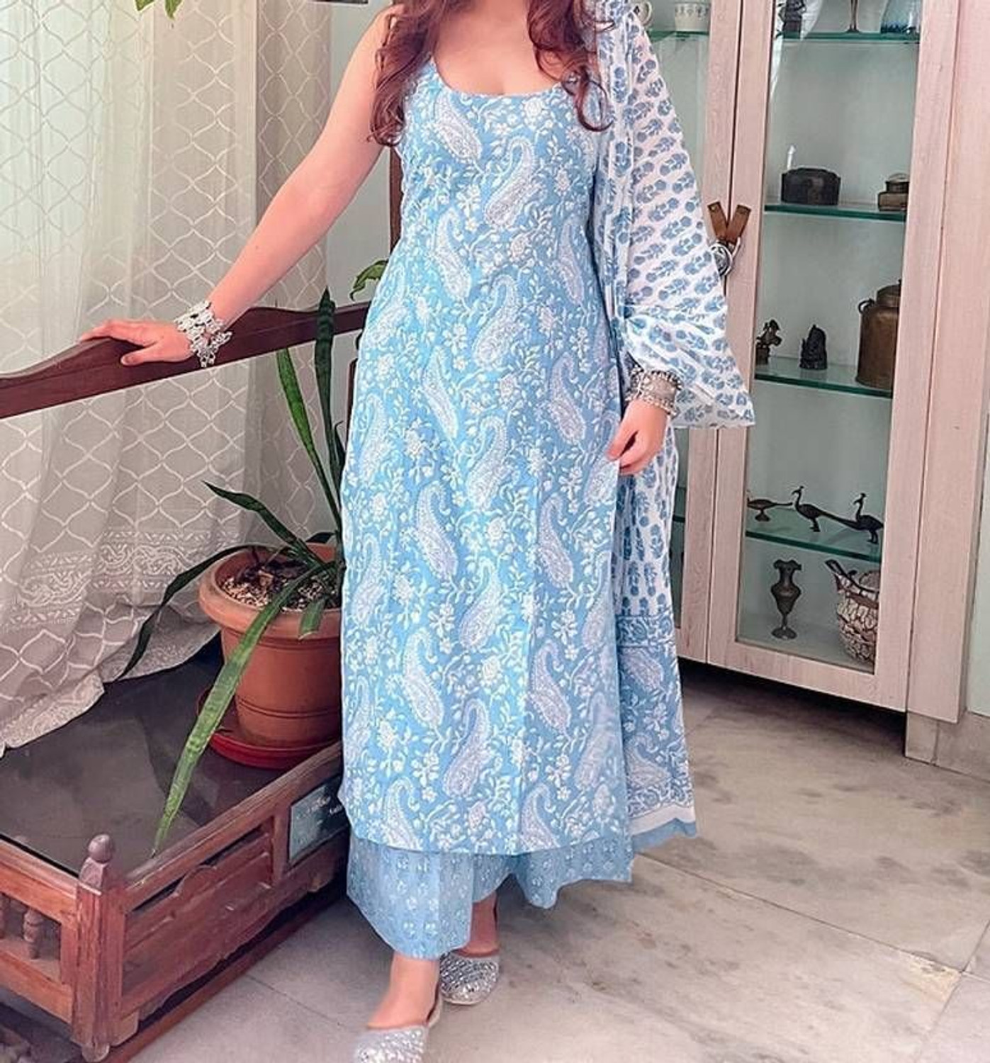 Image of AMEVHI Printed, Paisley Kurta, Palazzo & Dupatta Set