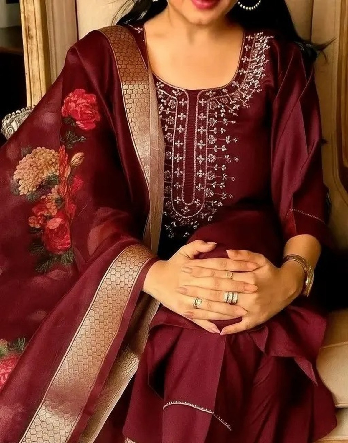 Image of JDENTERPRISS Embroidered Kurta, Churidar & Dupatta Set