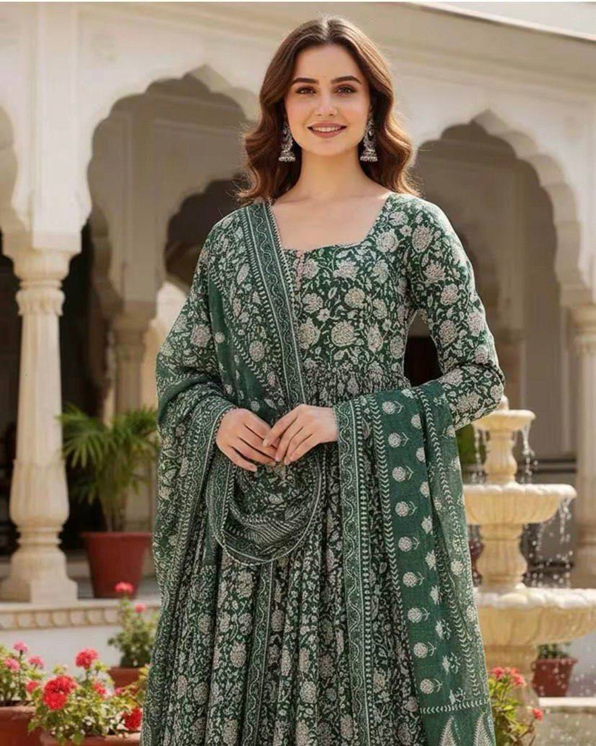 Image of moxinfashion Self Design Anarkali Kurta, Bottom & Dupatta Set