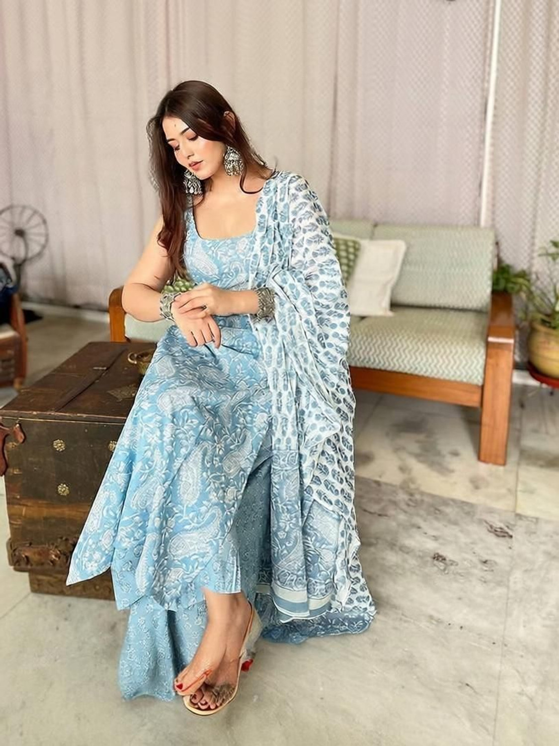 Image of AMEVHI Printed, Paisley Kurta, Palazzo & Dupatta Set