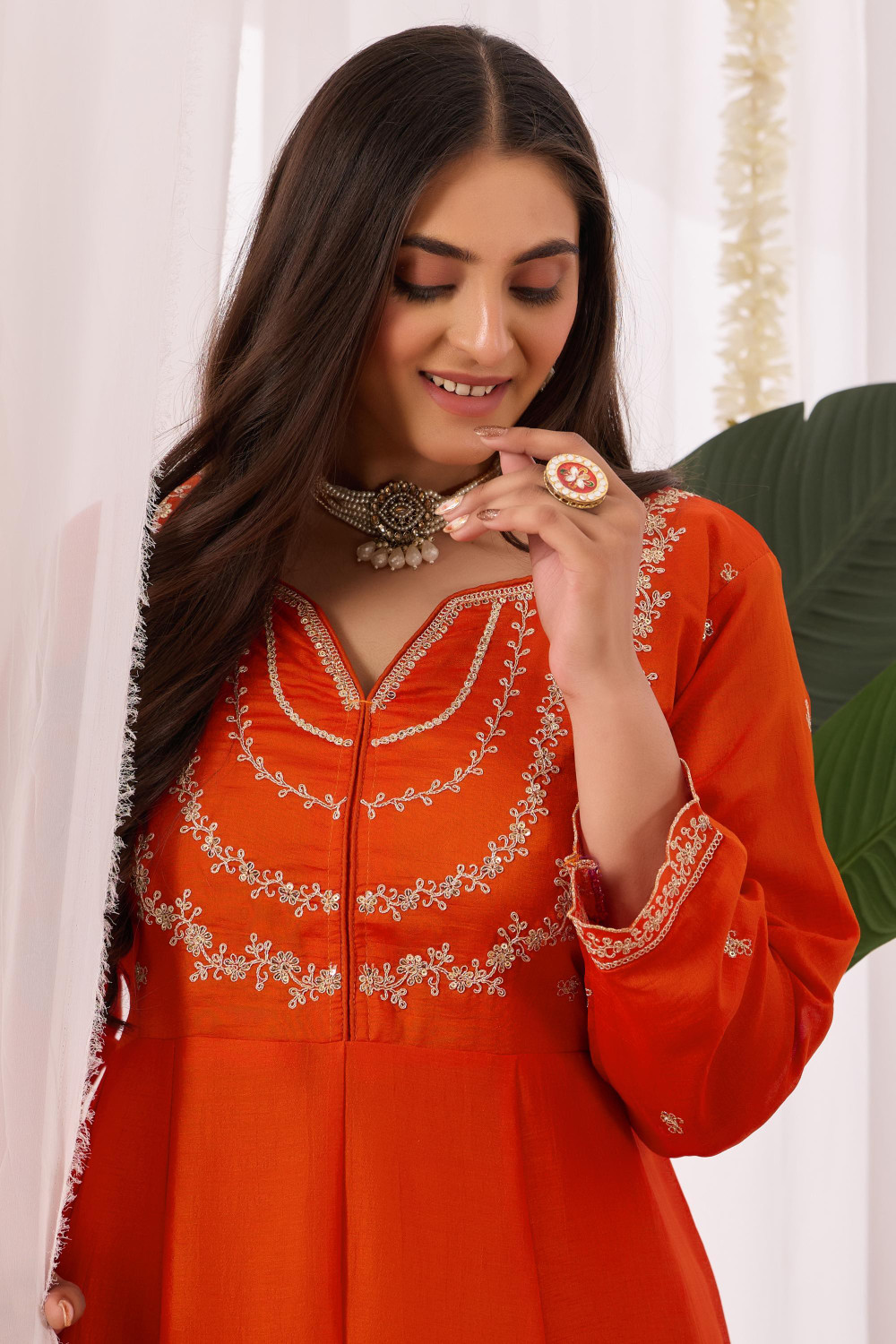 Image of OMICRON FAB Women Silk Blend Kurta Pant Dupatta Set
