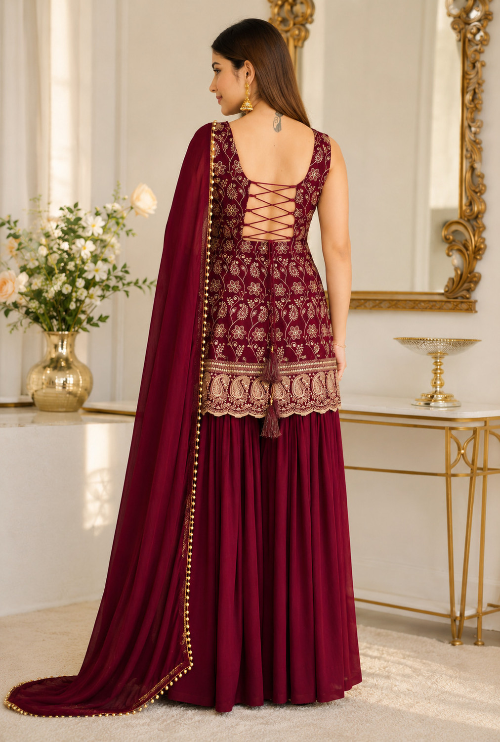 Image of Khodiyar Elegant Heavy Sequence Embroidered Sharara Set Embellished Kurta, Sharara & Dupatta Set