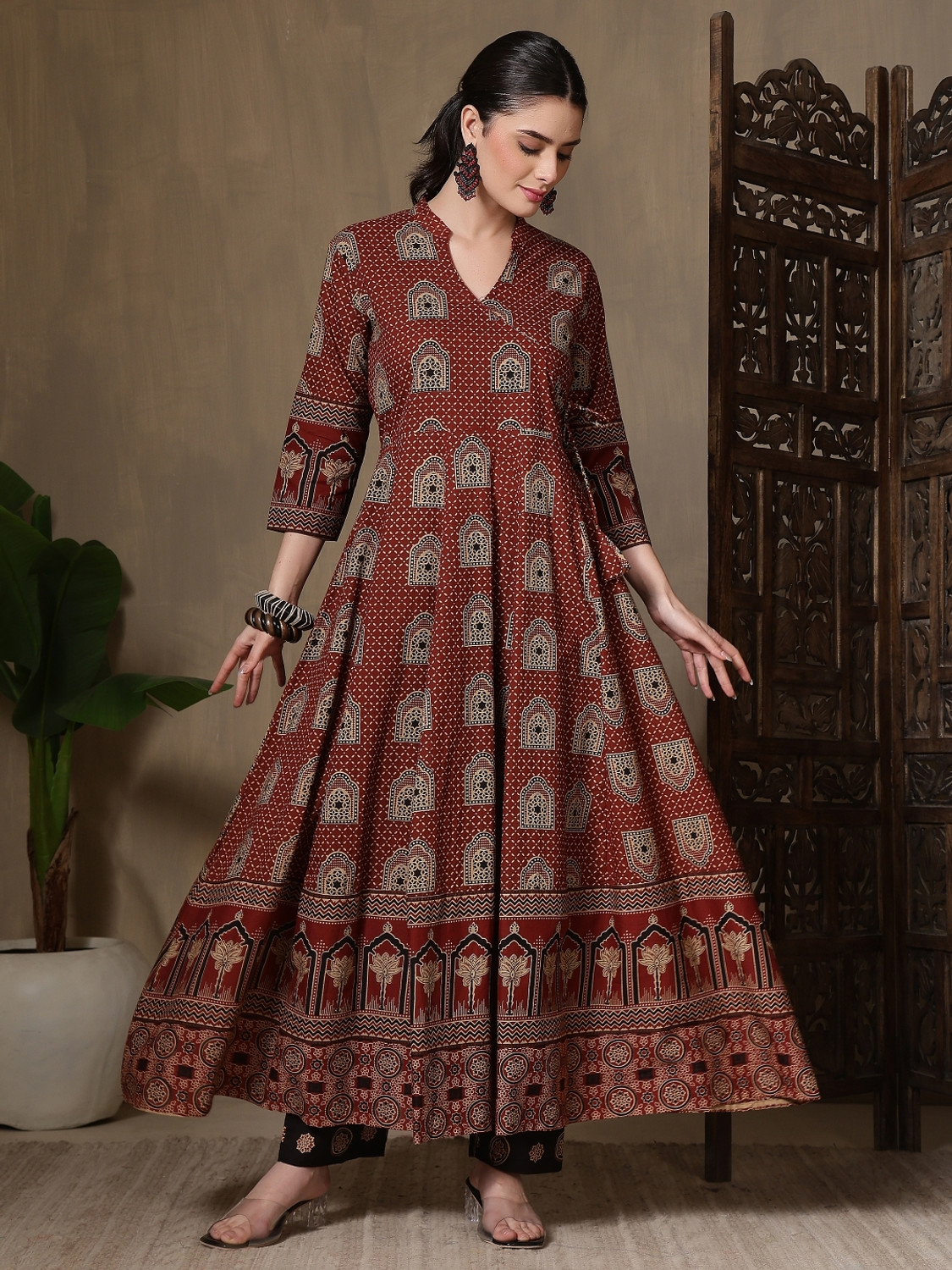 Image of KALPHEM Printed Anarkali Kurta, Bottom & Dupatta Set