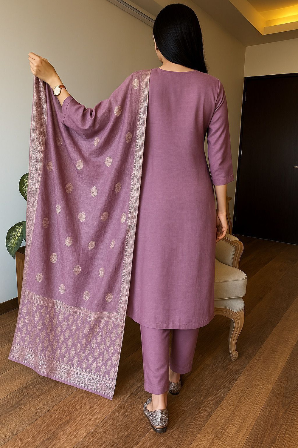Image of MAA SHAKTI ENTERPRISE Self Design Kurta, Trouser /Pant & Dupatta Set