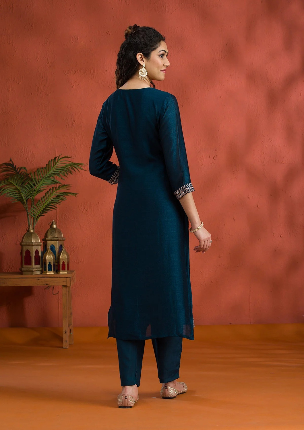 Image of CLAVINET Embroidered Kurta, Trouser /Pant & Dupatta Set