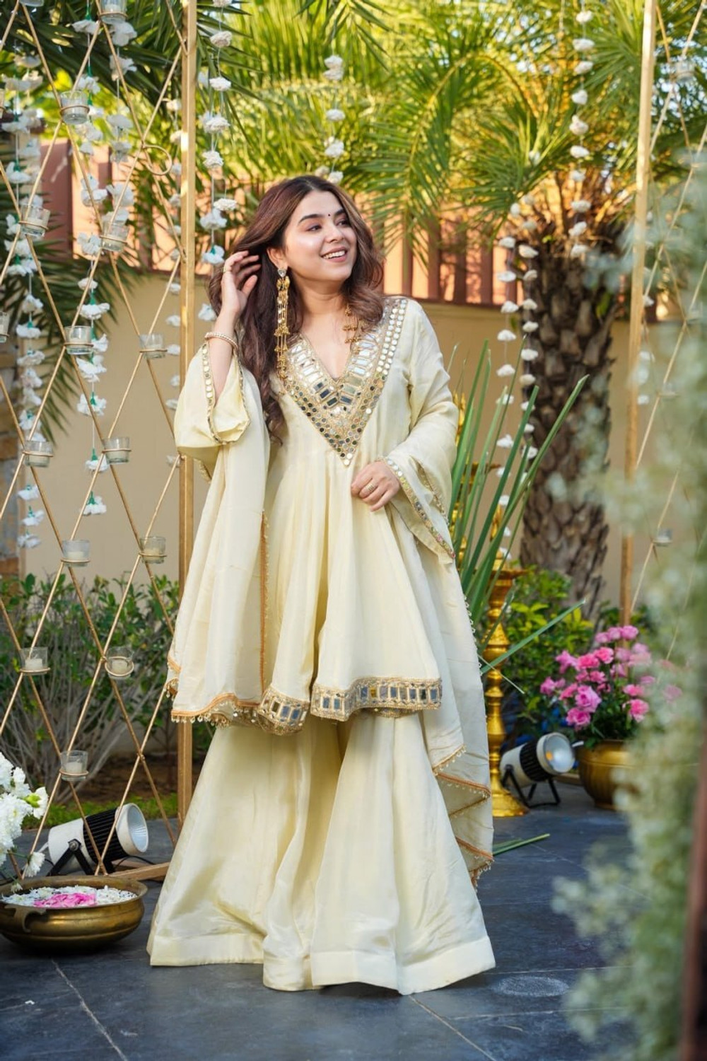 Image of FUSIONCRAFT Embellished Anarkali Kurta, Bottom & Dupatta Set