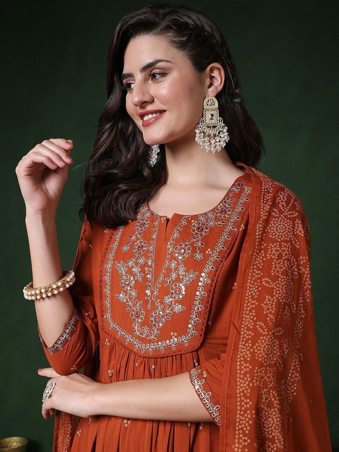 Pehnura Printed Anarkali Kurta, Bottom & Dupatta Set