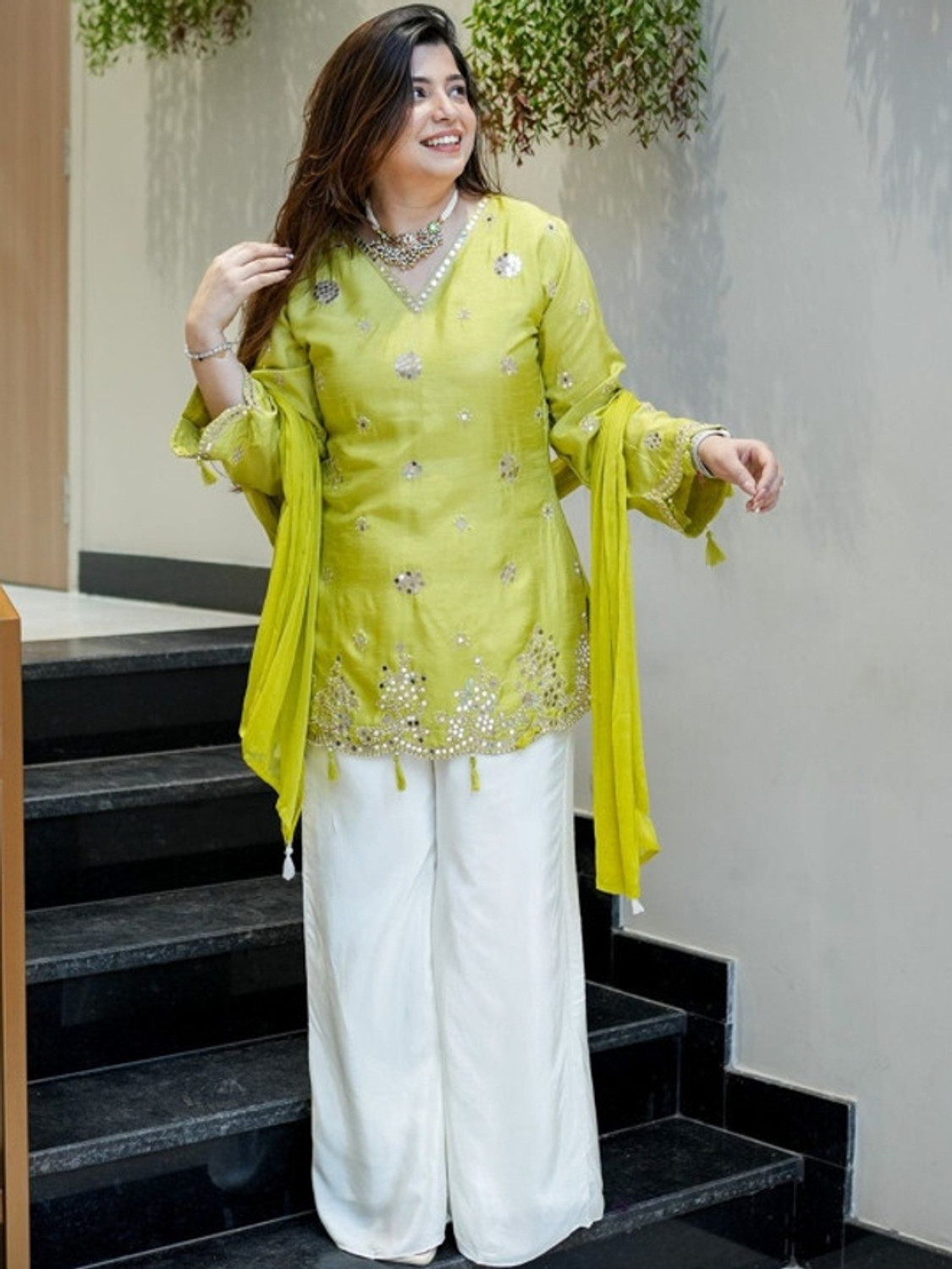 Image of Wtune Women Kurti Palazzo Dupatta Set