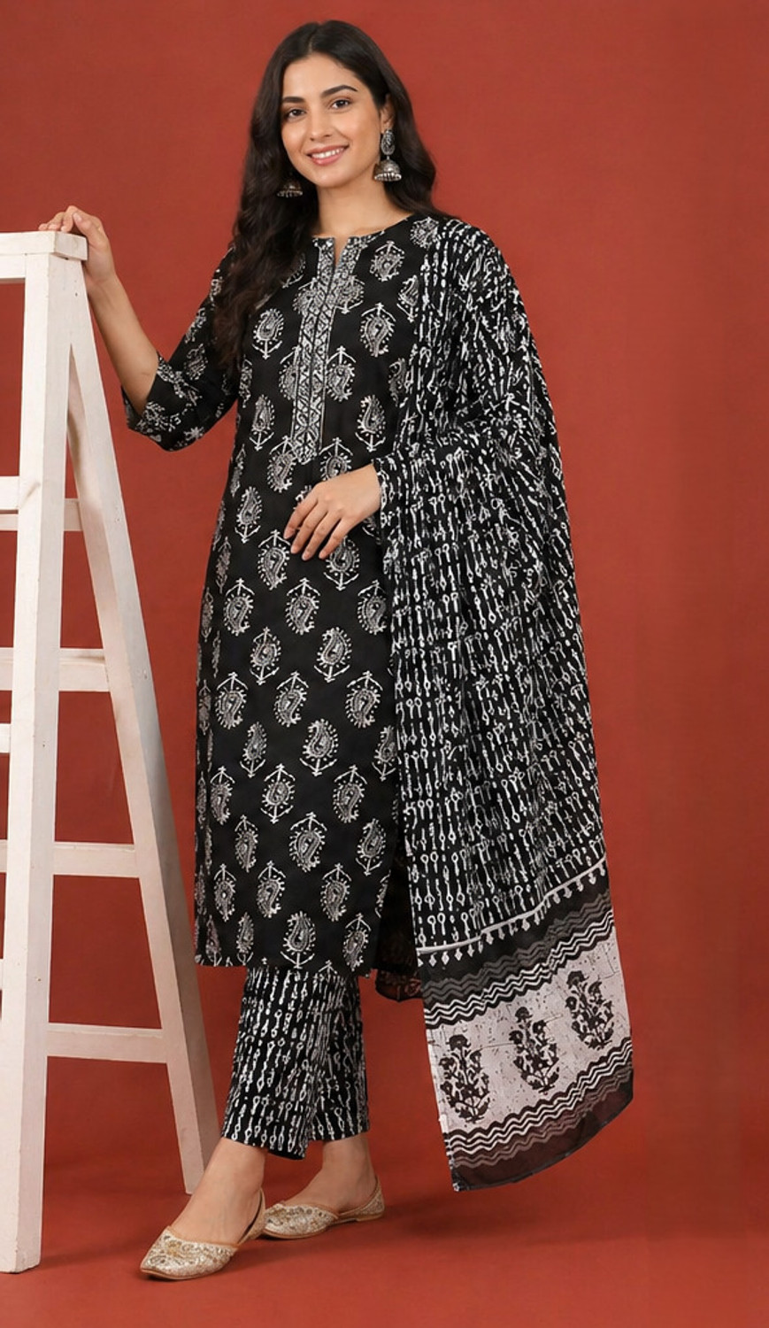 Image of THE Z KARA Printed Kurta, Trouser /Pant & Dupatta Set