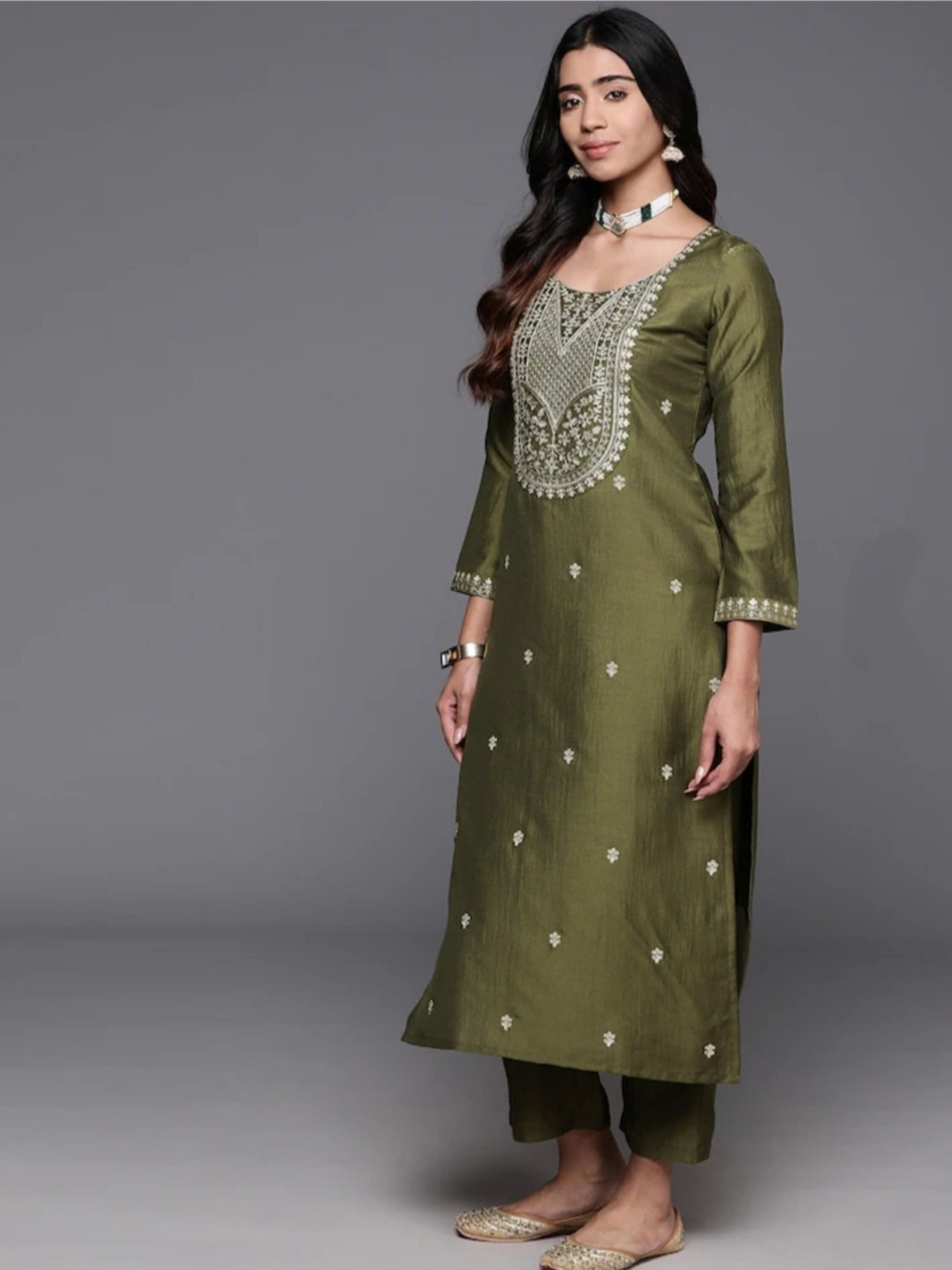 Image of Vaidehi Fashion Embroidered Kurta, Trouser /Pant & Dupatta Set