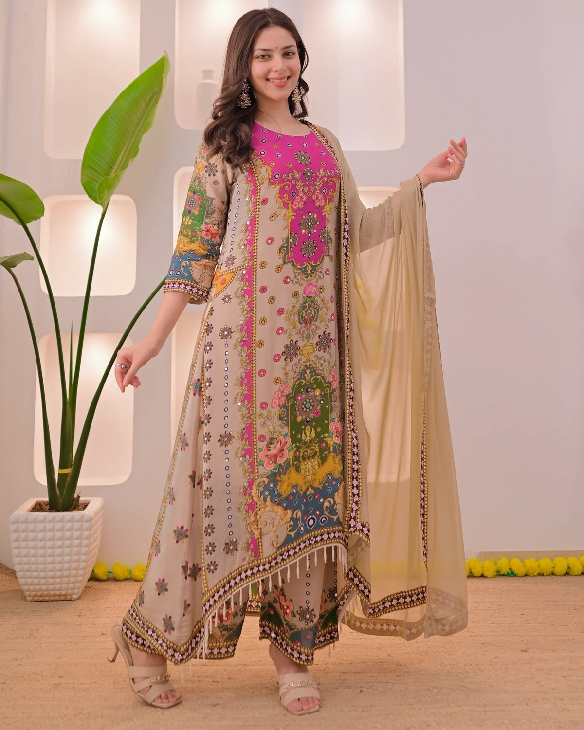 Image of HBJ FASHION Printed Anarkali Kurta, Bottom & Dupatta Set