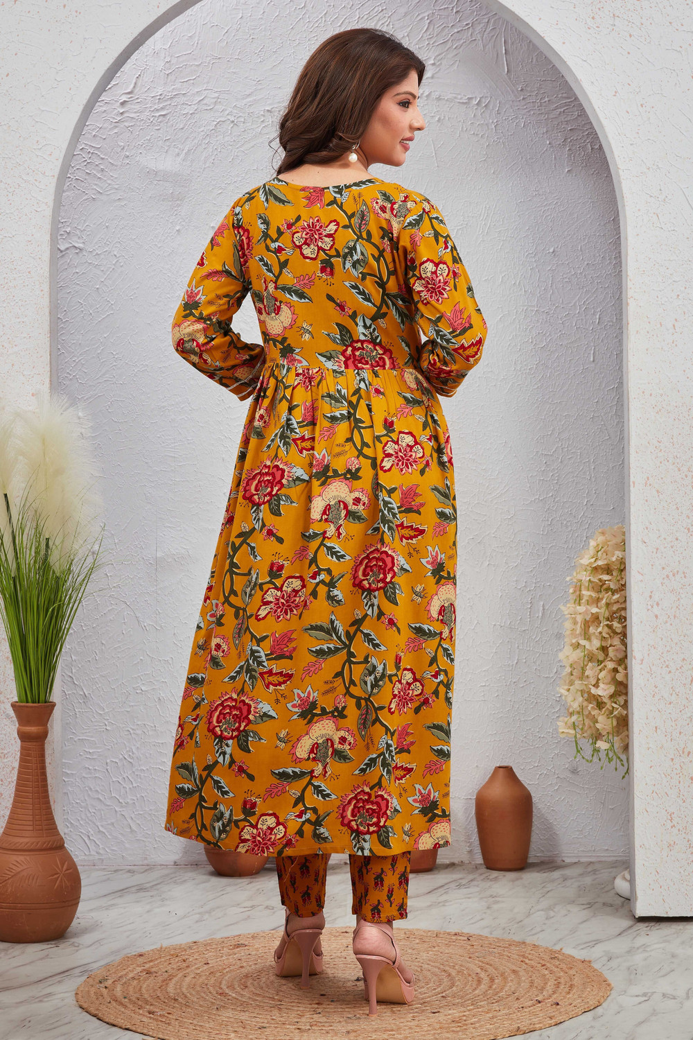 Image of sky fab Printed Anarkali Kurta, Bottom & Dupatta Set