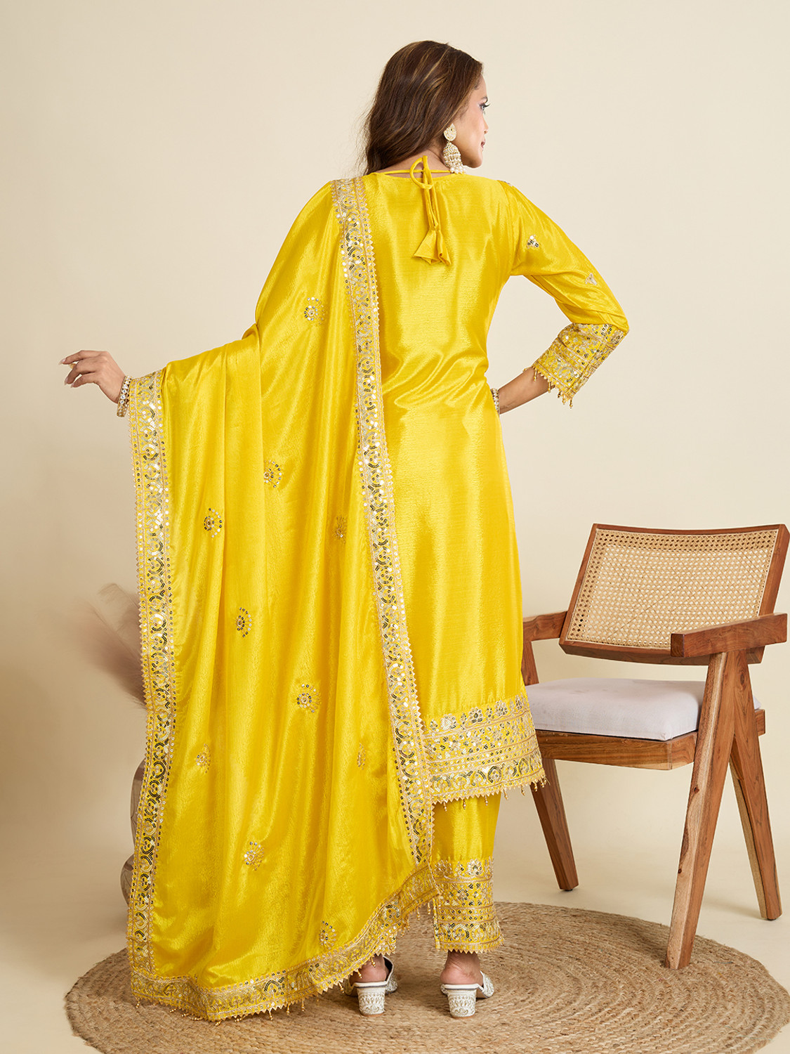 Image of AMALAK Embroidered Kurta, Trouser /Pant & Dupatta Set
