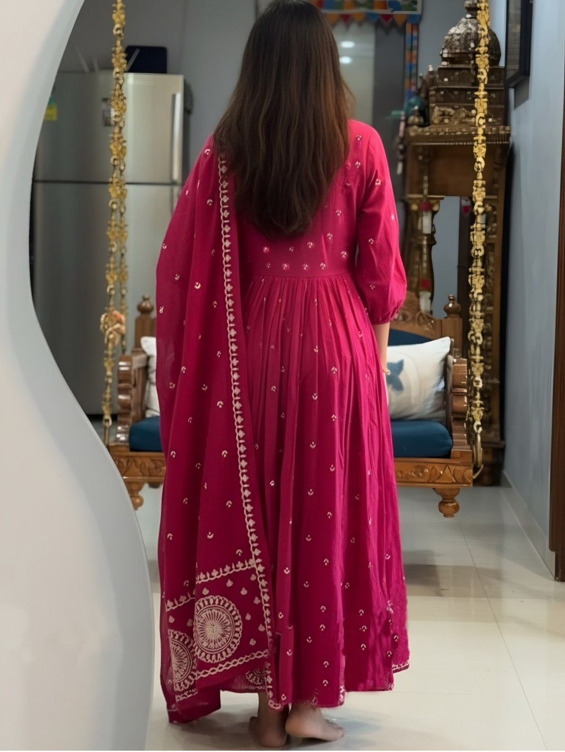 Image of Irtada Printed Anarkali Kurta, Bottom & Dupatta Set