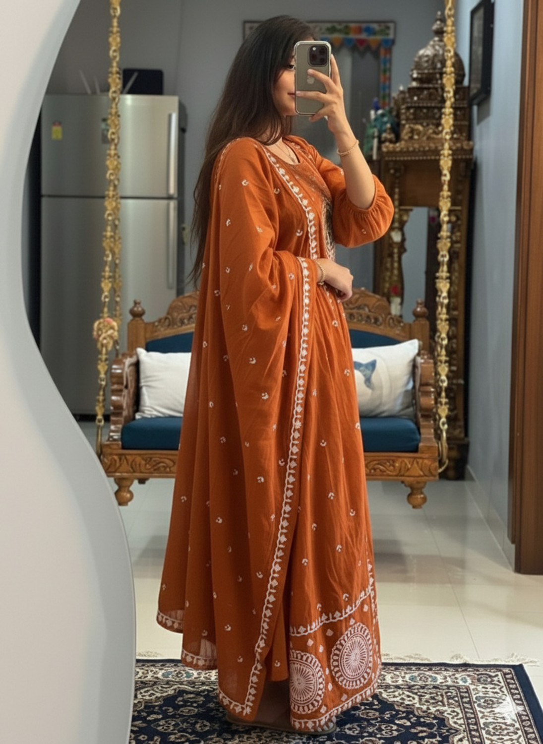 Image of SHOPPRESTO Embroidered Anarkali Kurta, Bottom & Dupatta Set