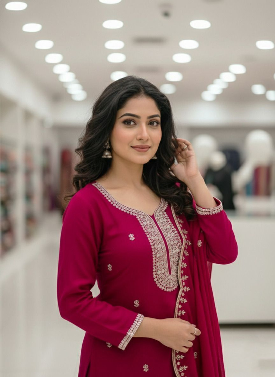 Image of SWASTINX Embroidered Kurta, Trouser /Pant & Dupatta Set