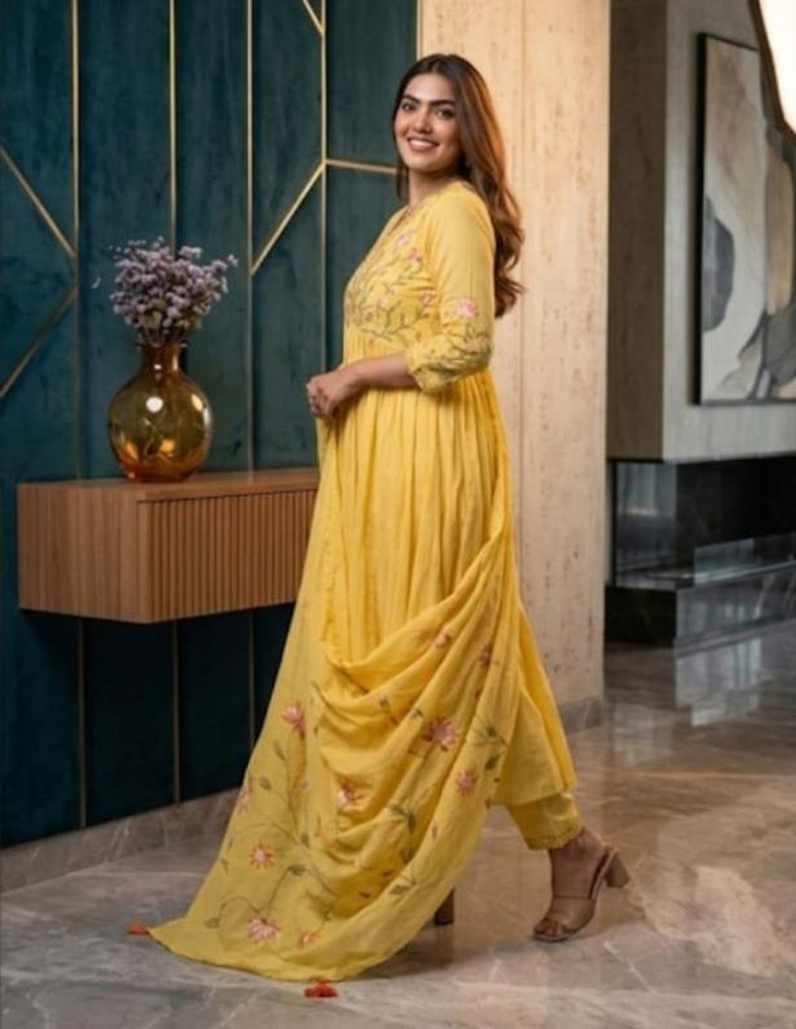 Image of CHECHI Embroidered Kurta, Palazzo & Dupatta Set