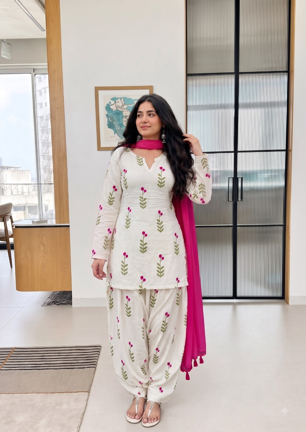 Image of Jems World Women Khadi Cotton Kurta Patiala Dupatta Set