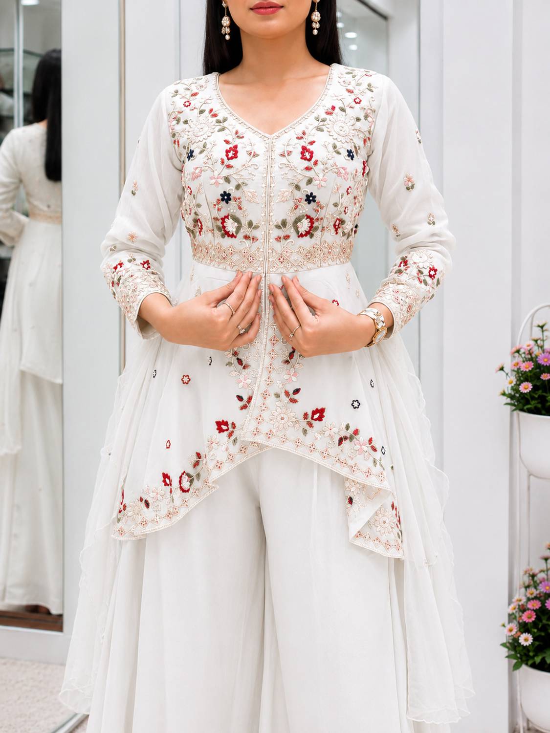 Elite Atelier Embroidered Kurta, Sharara & Dupatta Set - Image 4