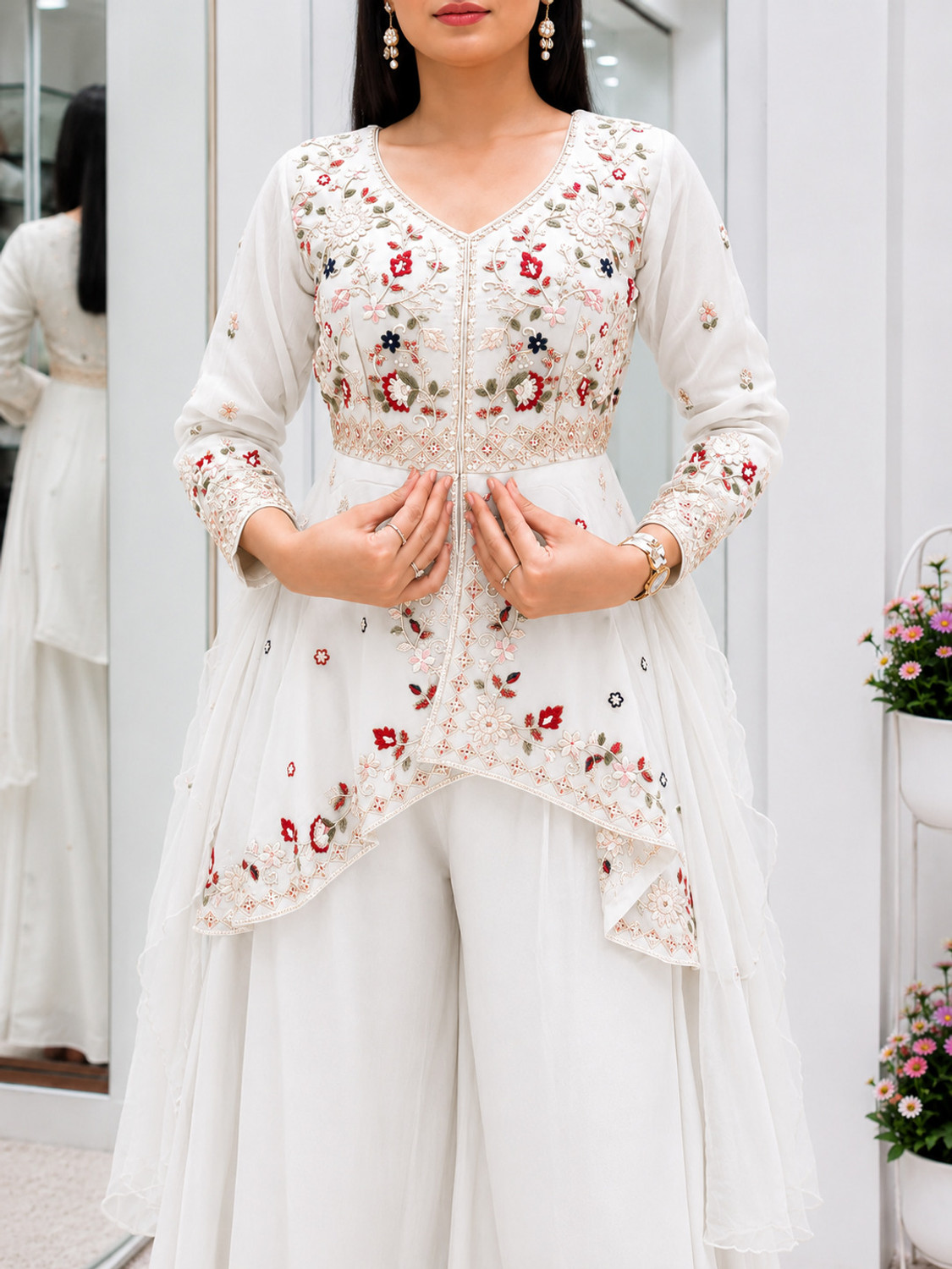 Image of Elite Atelier Embroidered Kurta, Sharara & Dupatta Set