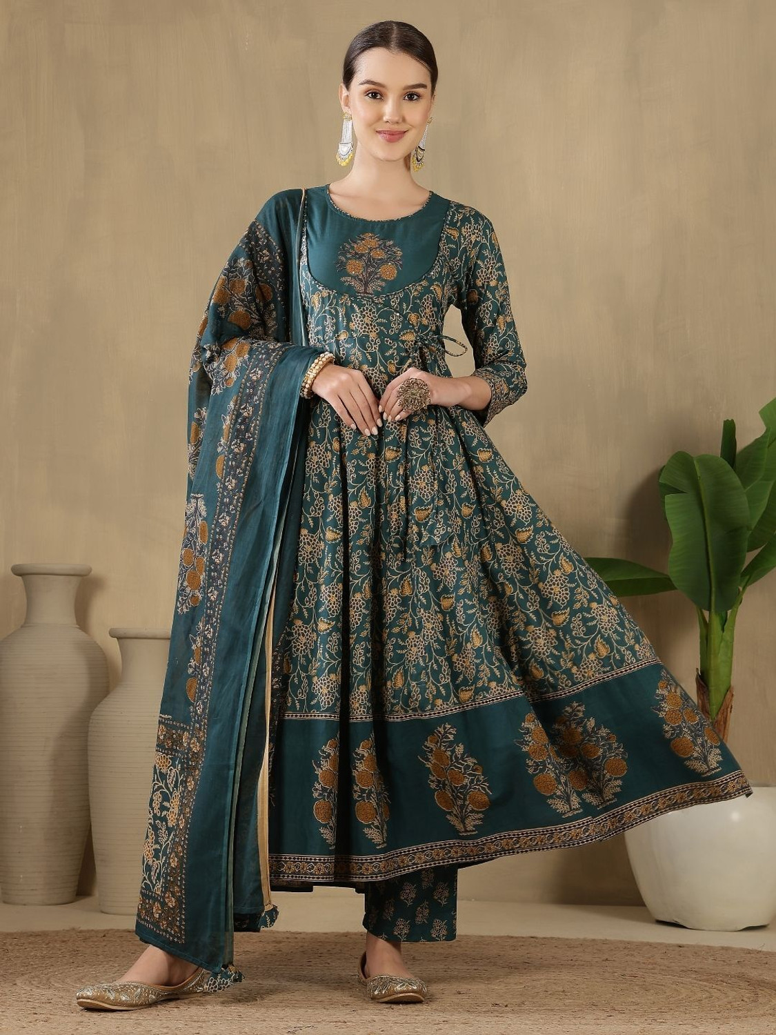 Image of KALPHEM Floral Print Kurta, Palazzo & Dupatta Set