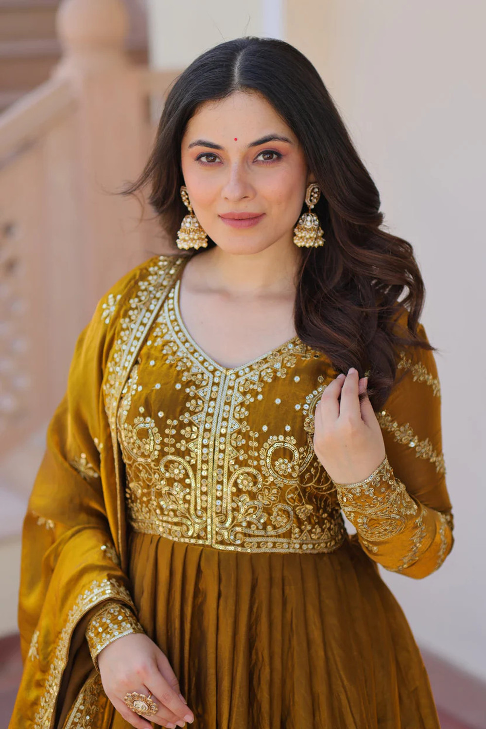 Image of Divastri Embroidered Anarkali Kurta, Bottom & Dupatta Set