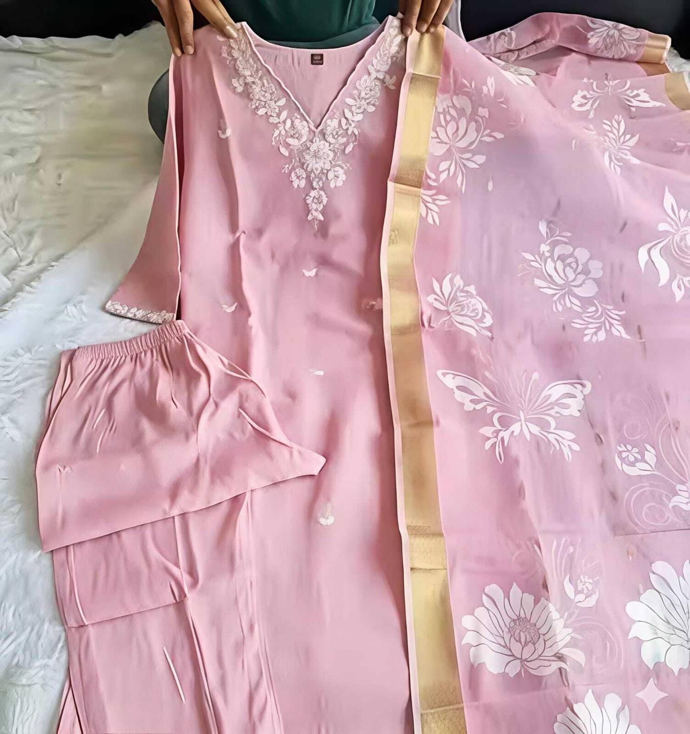 KEYA Embroidered Kurta, Trouser & Dupatta Set - Image 2