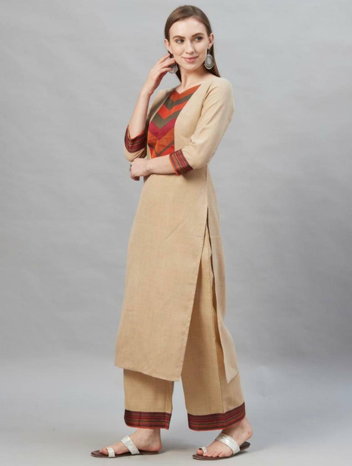 AnAdhTex Self Design Kurta, Palazzo & Dupatta Set