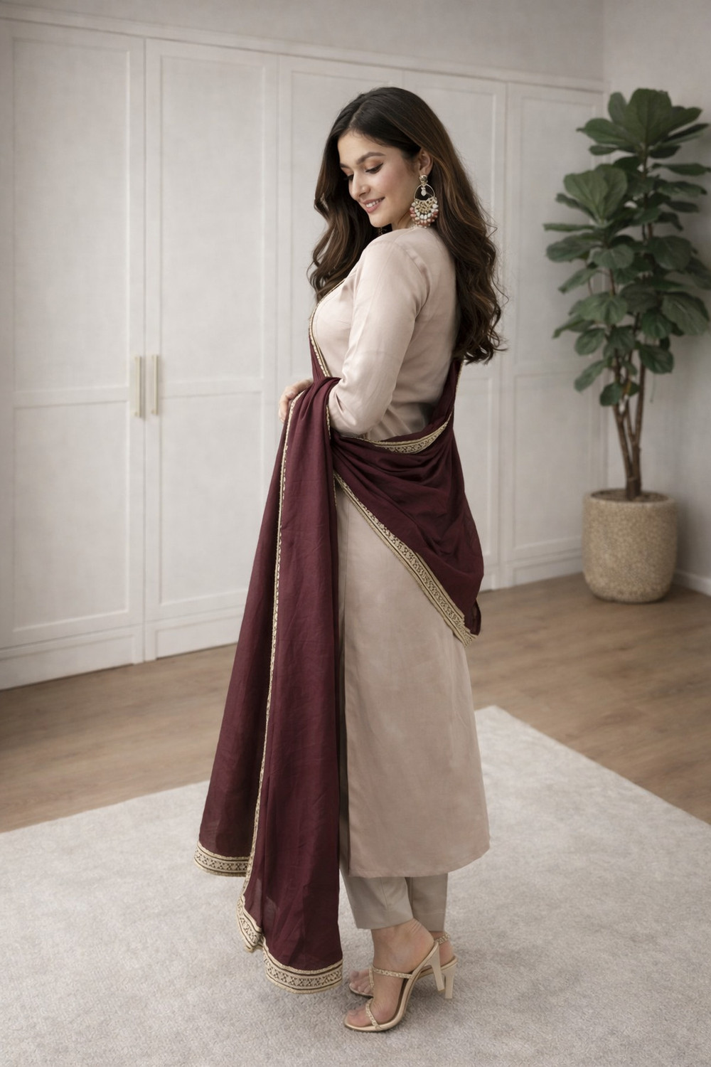 Image of Tantukriti Embroidered Kurta, Trouser /Pant & Dupatta Set