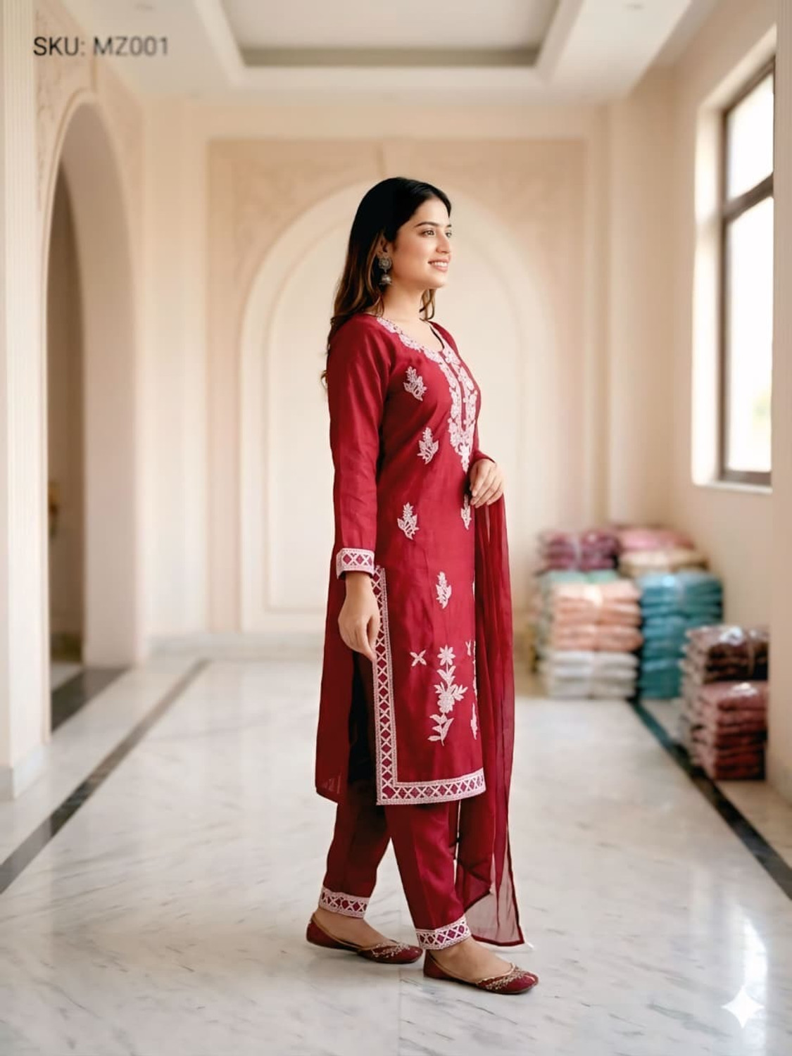 Image of FARHATFASHION Embroidered Kurta, Trouser /Pant & Dupatta Set