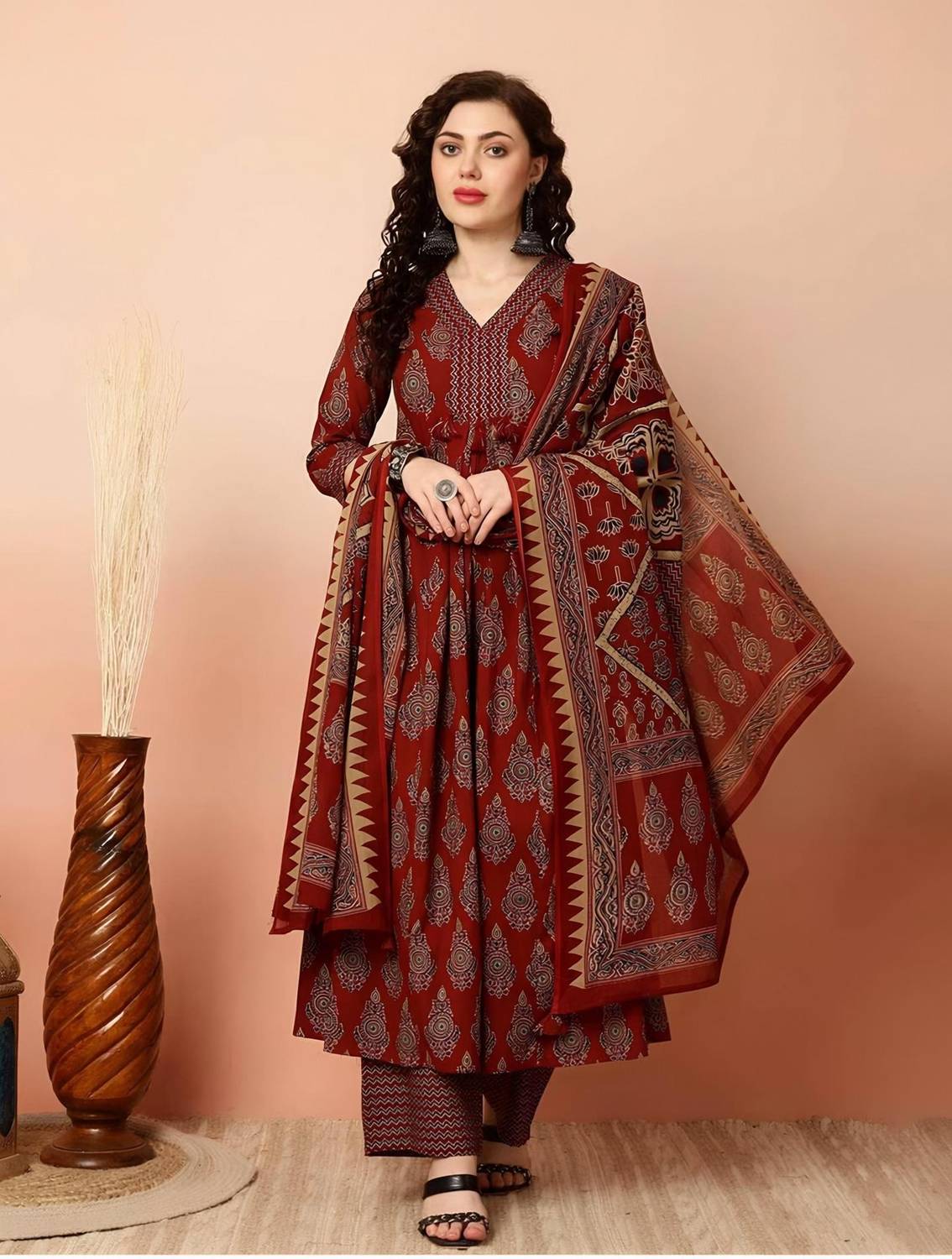 Oumad Printed Kurta, Palazzo & Dupatta Set - Image 1