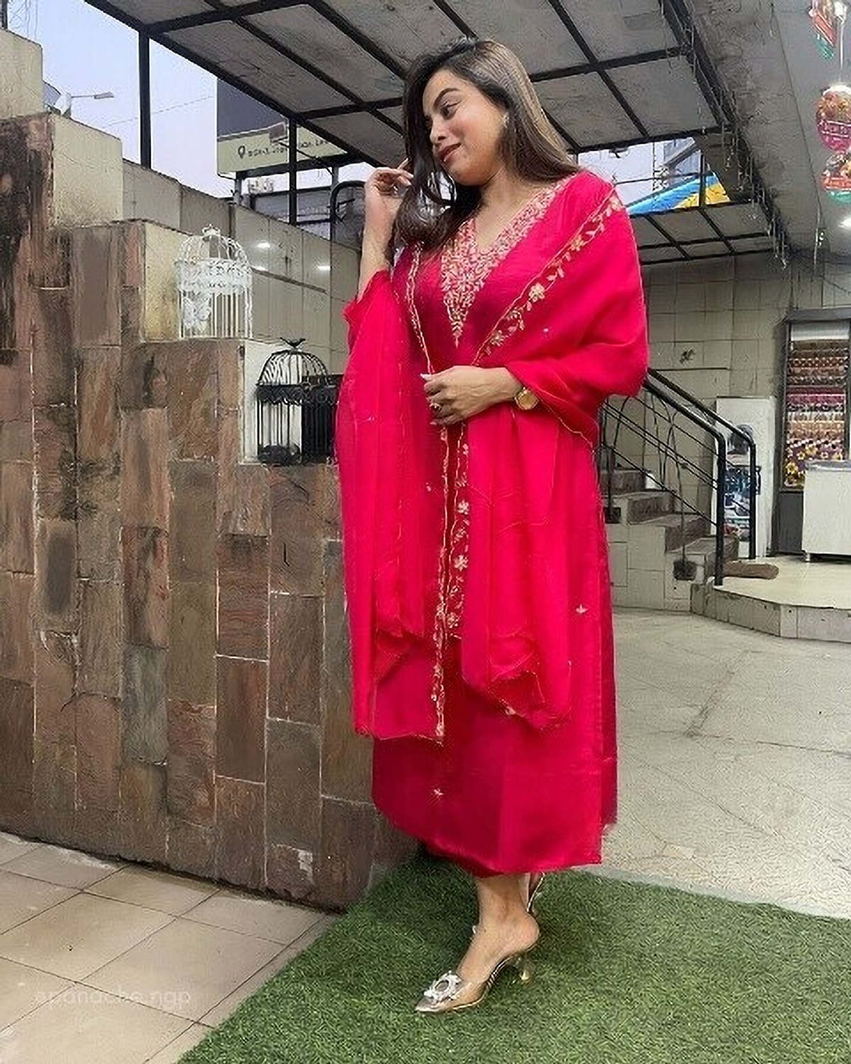 Image of Yipsy Fashion Embroidered Kurta, Palazzo & Dupatta Set