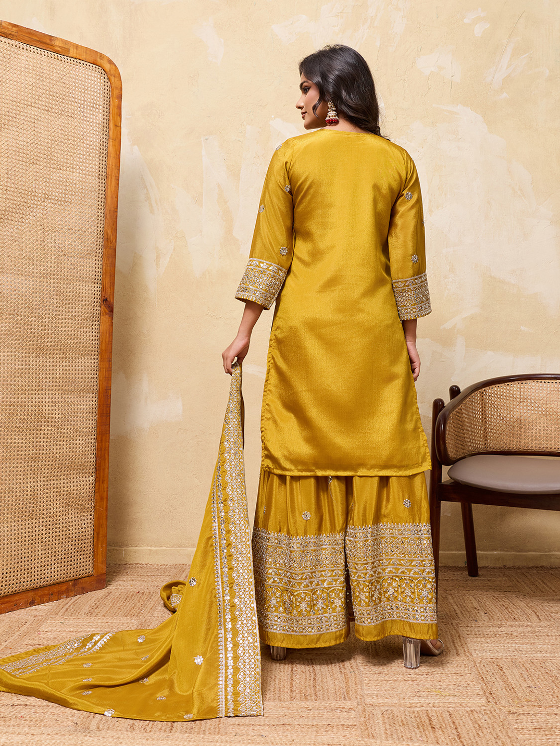 Image of GDAS Embroidered Kurta, Sharara & Dupatta Set