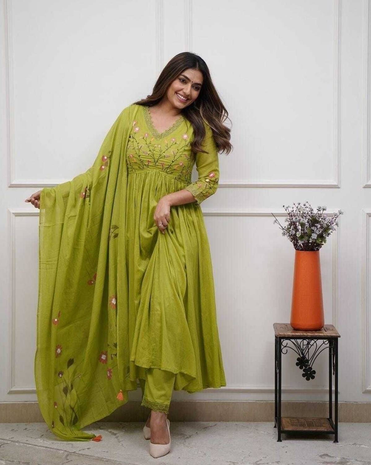 abhilasha creations Embroidered Anarkali Kurta, Bottom & Dupatta Set