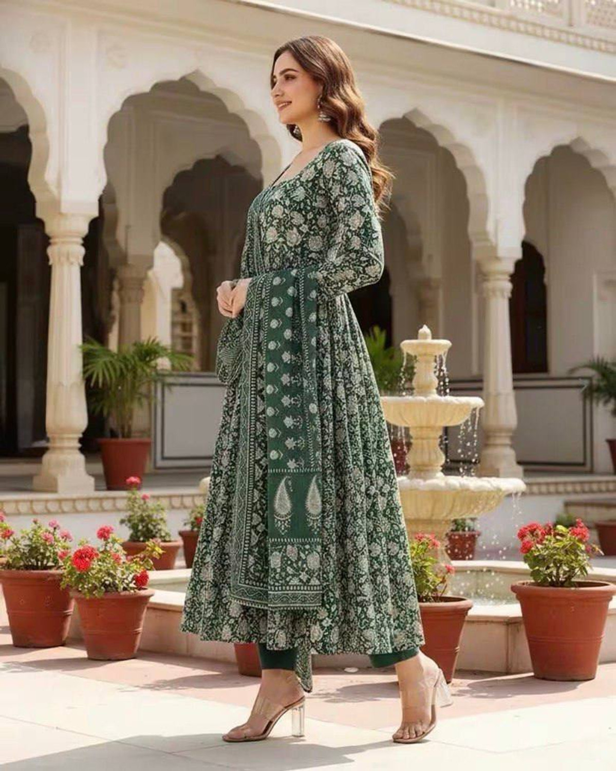 Image of moxinfashion Self Design Anarkali Kurta, Bottom & Dupatta Set