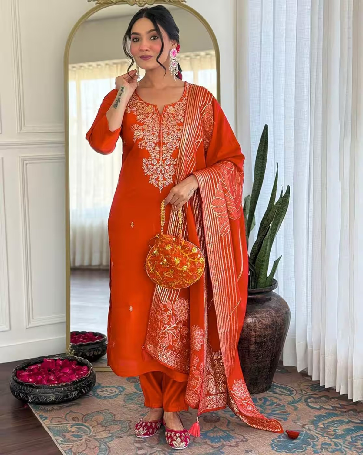 Image of C4A Embroidered Kurta, Trouser /Pant & Dupatta Set