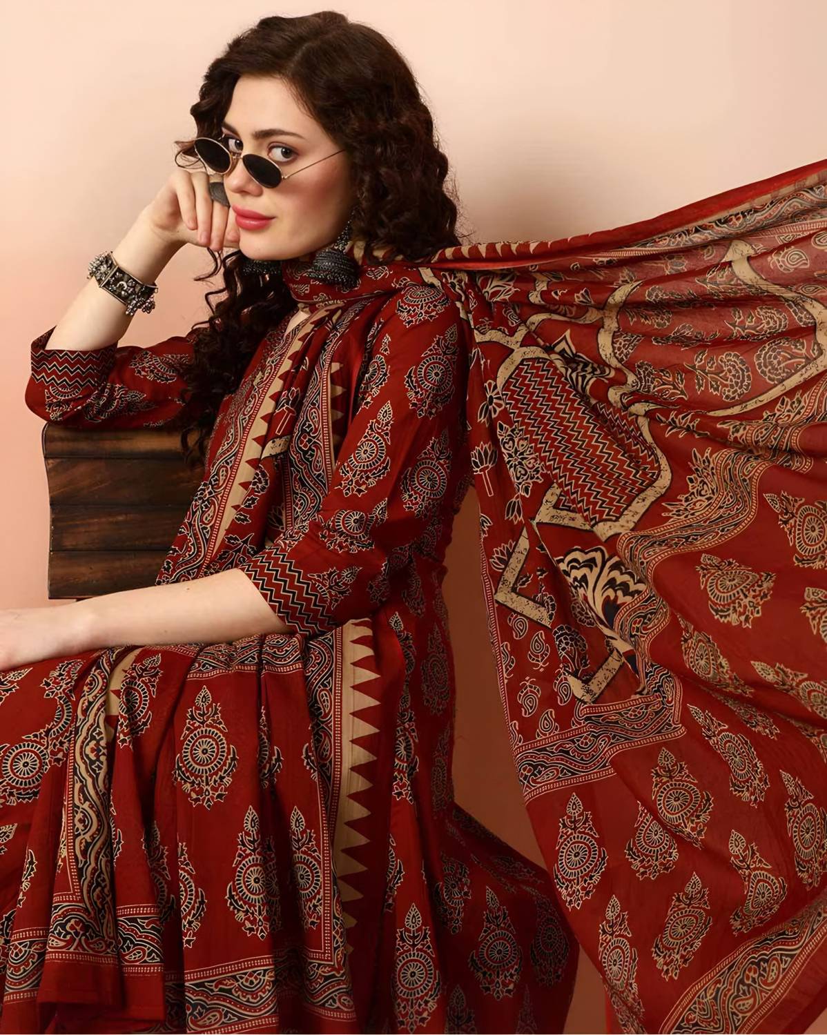 Oumad Printed Kurta, Palazzo & Dupatta Set - Image 4