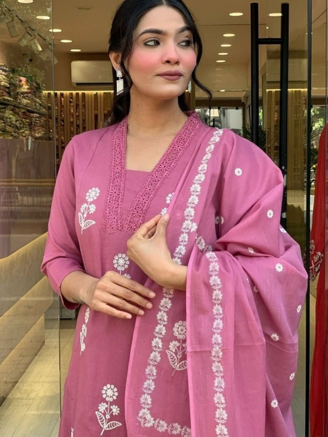 Image of Dholiwal Fashion Embroidered Kurta, Palazzo & Dupatta Set