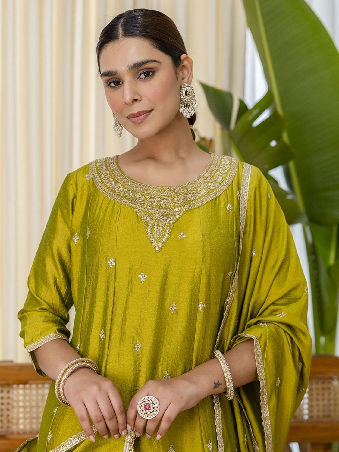 Image of VredeVogel Embroidered Kurta, Trouser /Pant & Dupatta Set