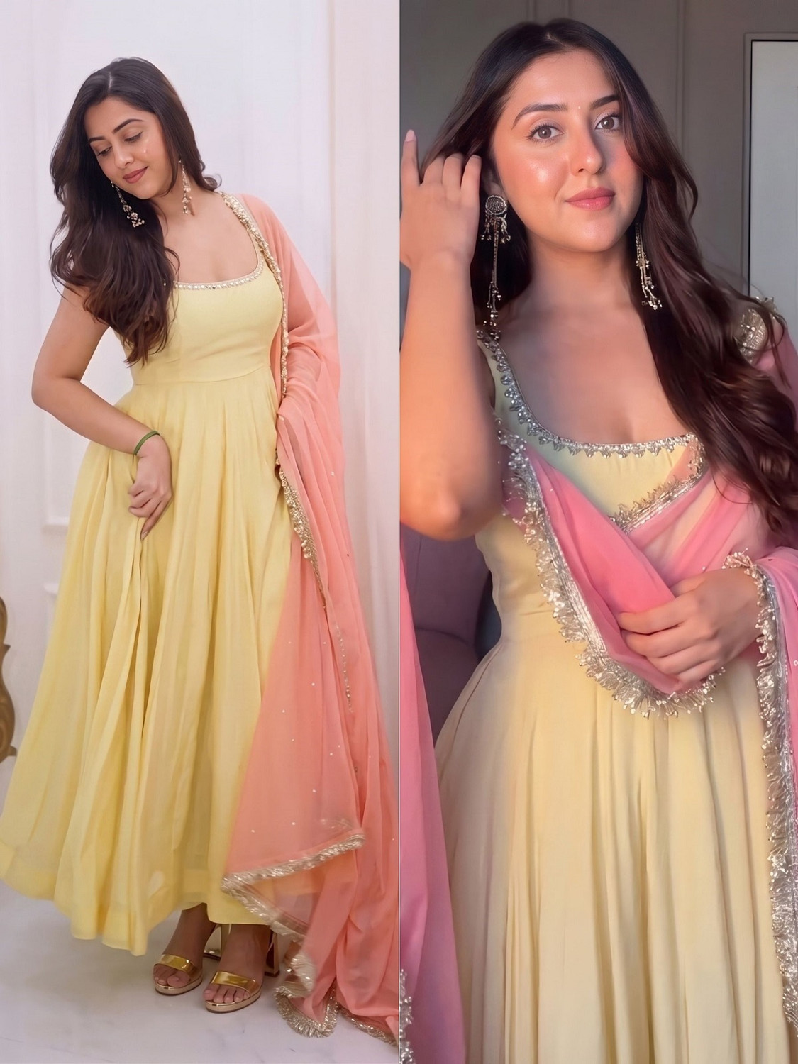 Image of TRANDTIDE Solid Anarkali Kurta, Bottom & Dupatta Set