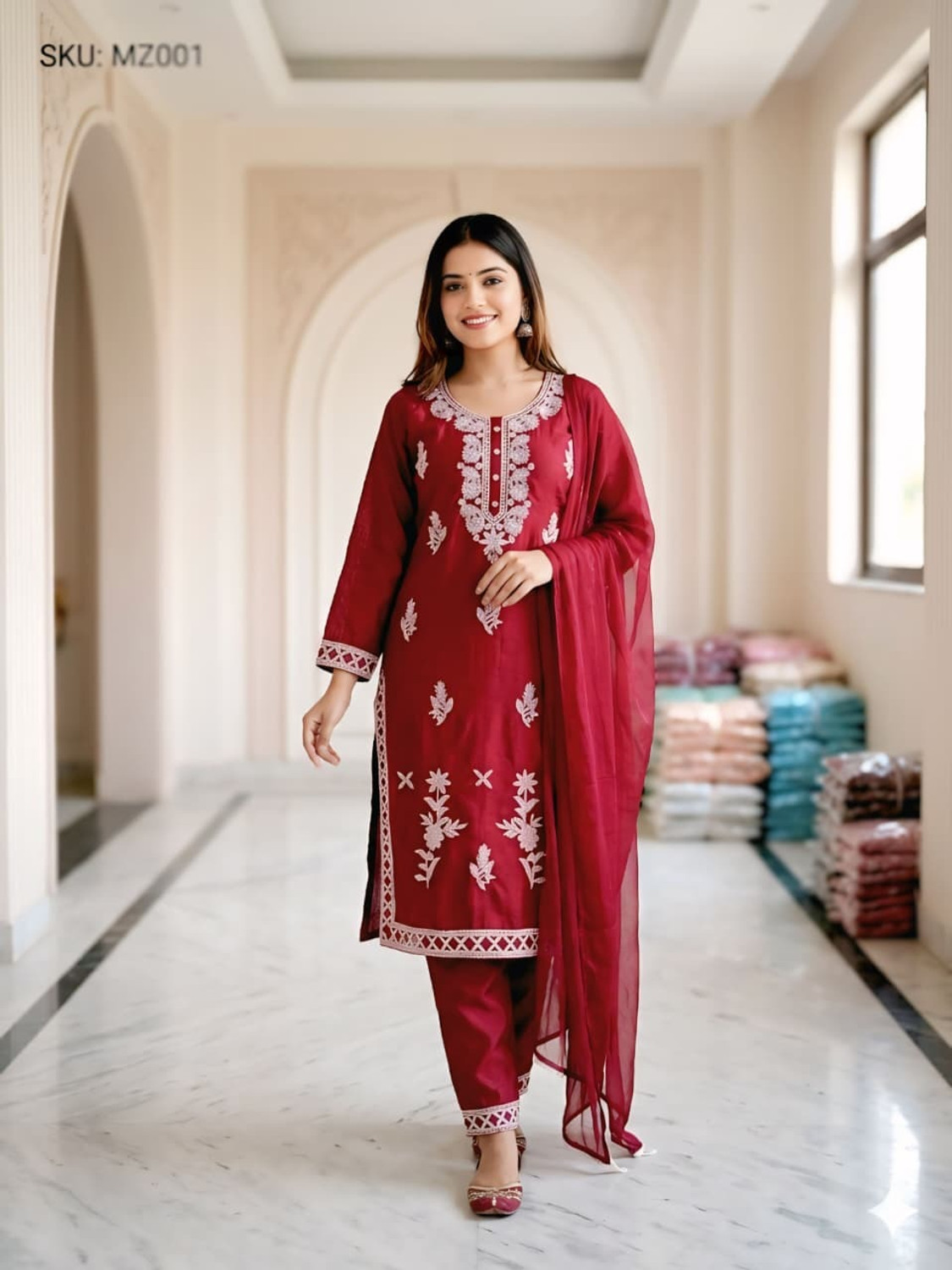 Image of FARHATFASHION Embroidered Kurta, Trouser /Pant & Dupatta Set