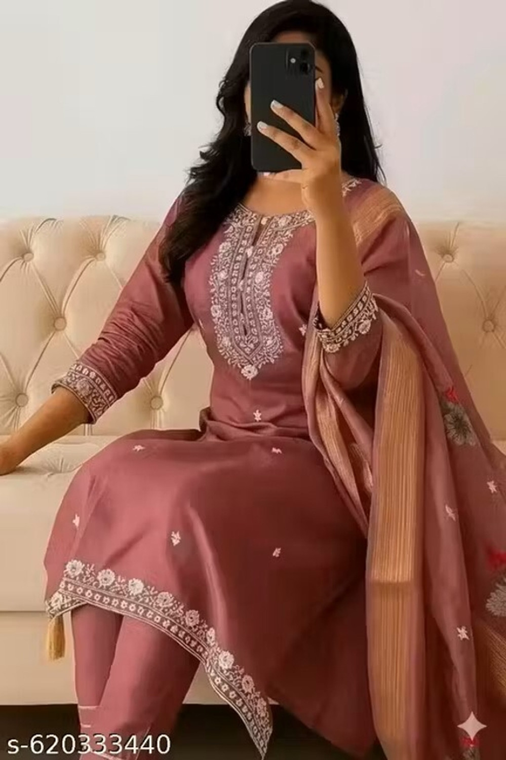 Image of Dada Enterprise Embroidered Kurta, Trouser /Pant & Dupatta Set