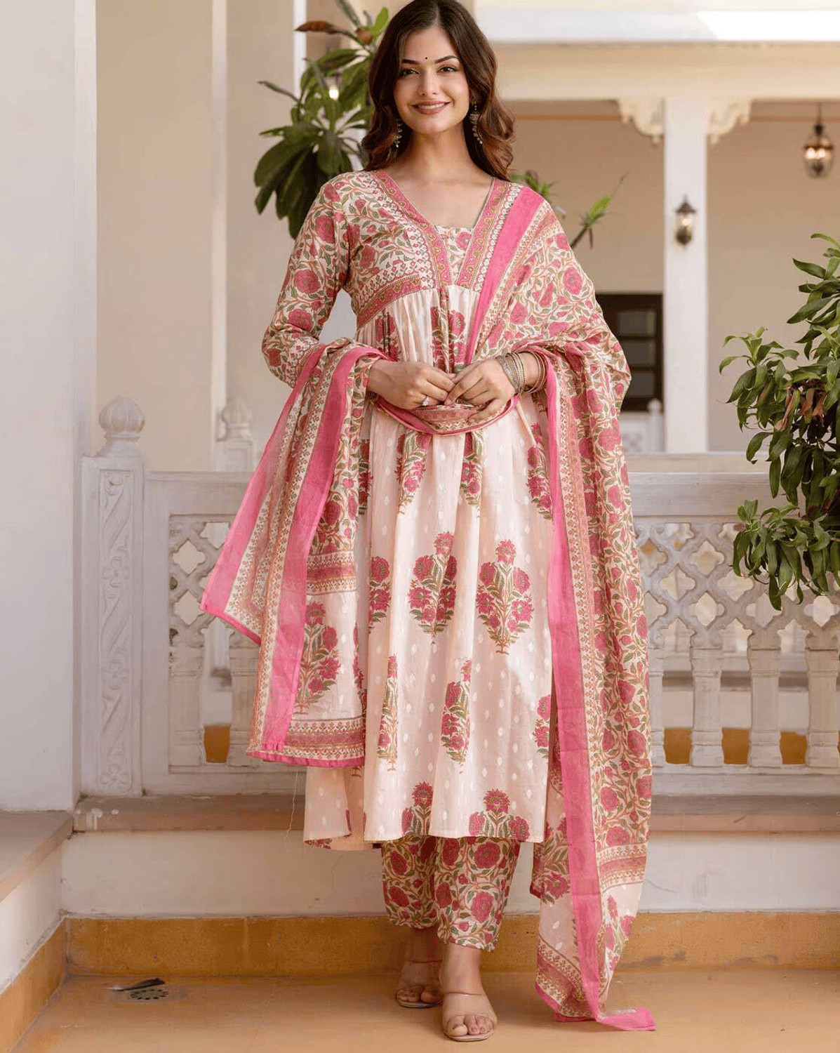 Image of KURTIVALAA Printed Kurta, Trouser /Pant & Dupatta Set