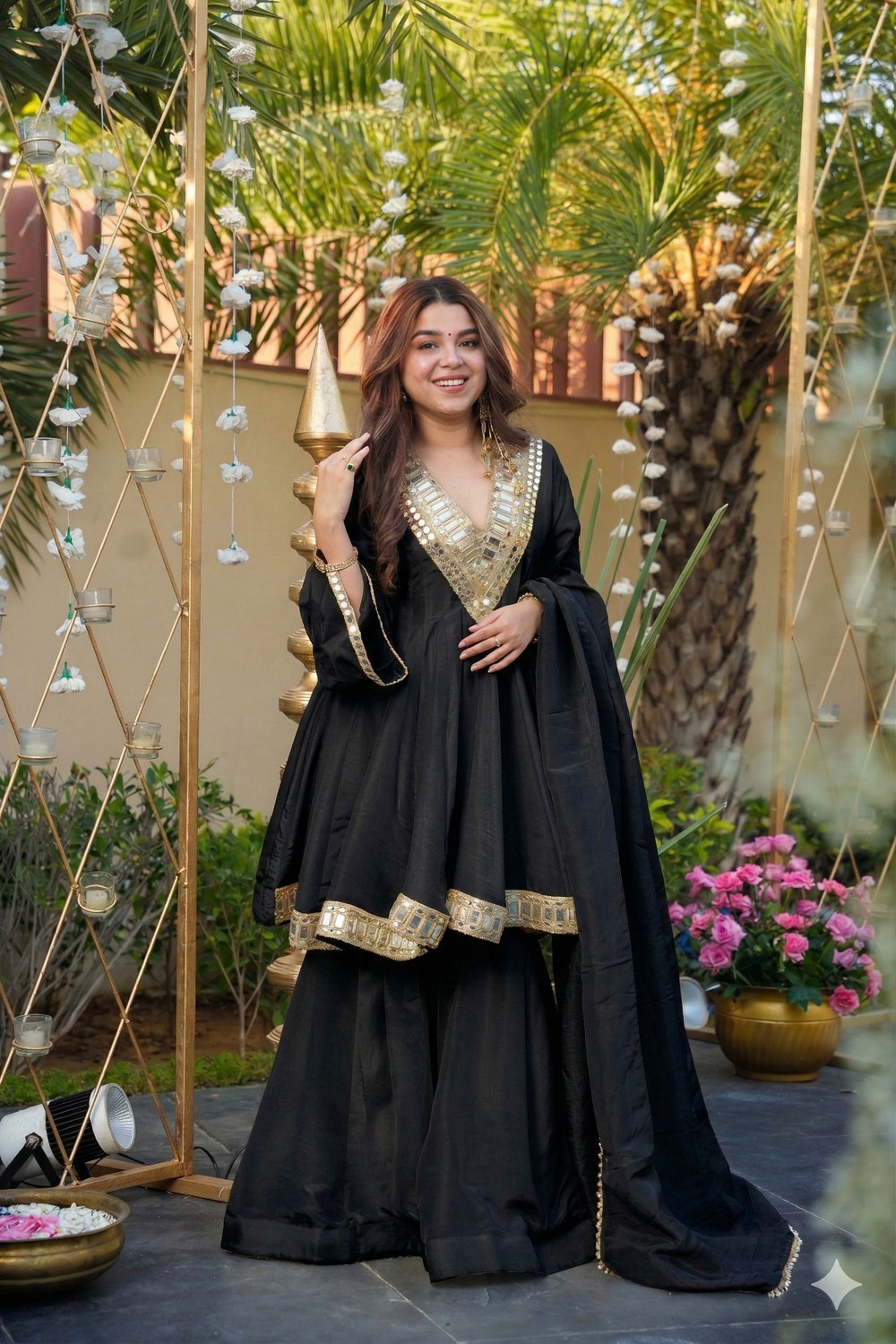 Image of BE IN TEXO FAB Embroidered Kurta, Sharara & Dupatta Set
