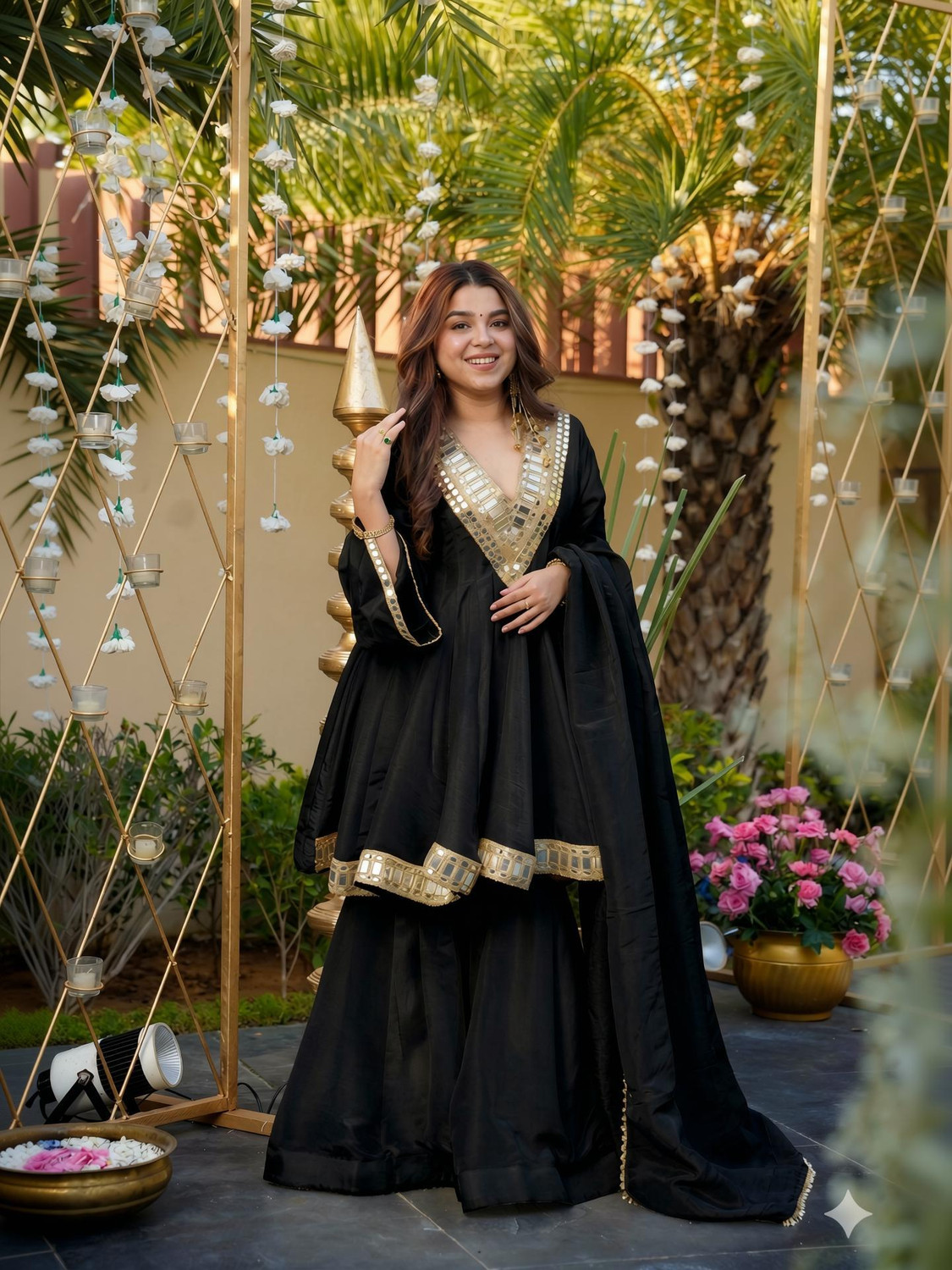 Image of BE IN TEXO FAB Embroidered Kurta, Sharara & Dupatta Set