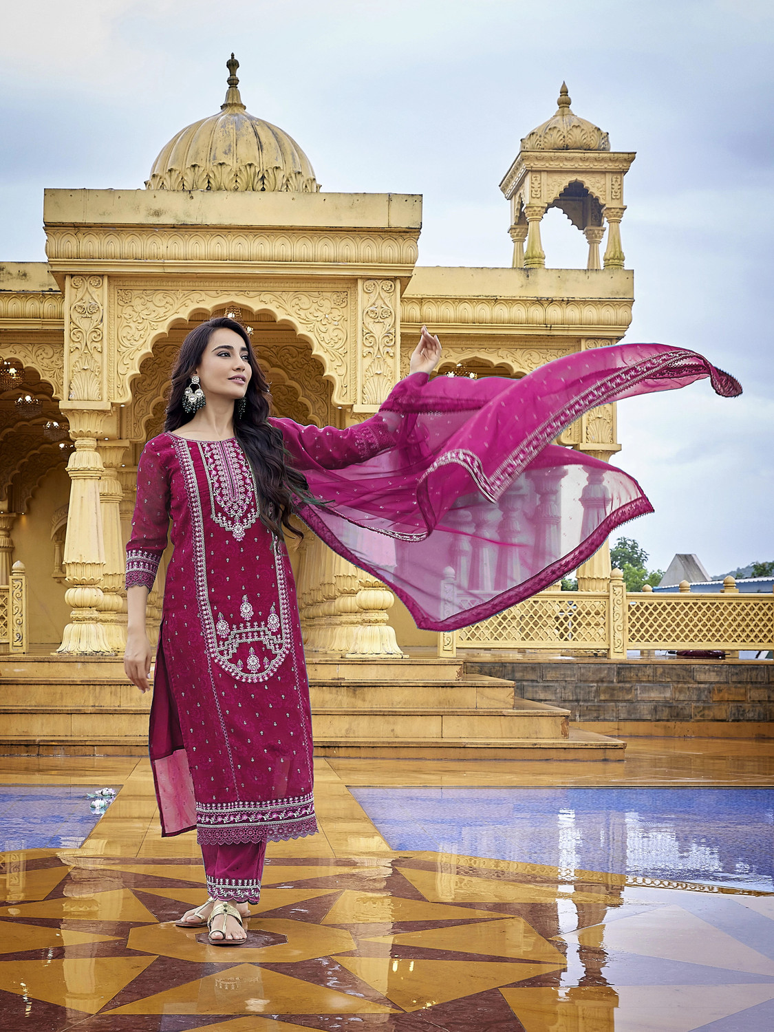 Image of Royal Export Embroidered Kurta, Trouser /Pant & Dupatta Set