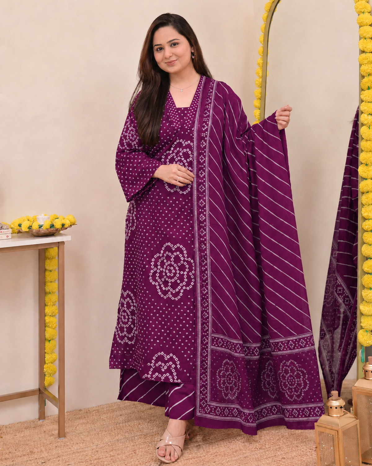 Image of KBZ Printed Kurta, Palazzo & Dupatta Set