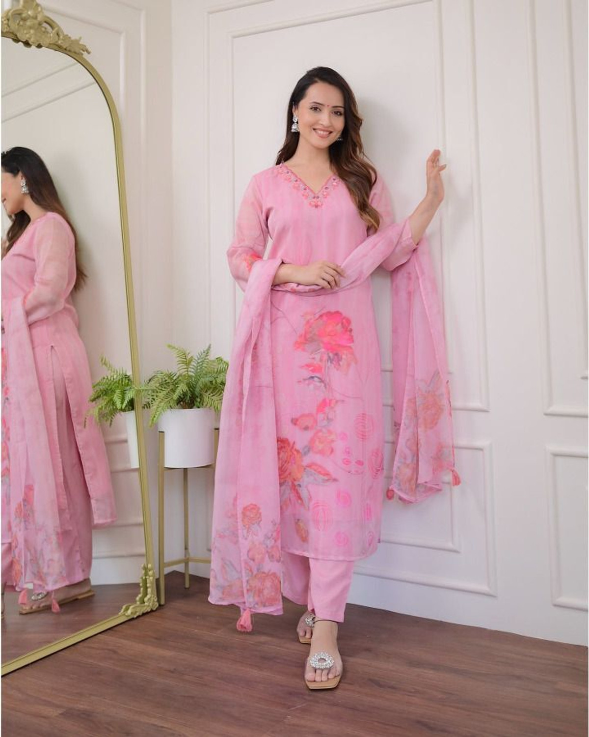 Image of shiv textiles Printed Kurta, Trouser /Pant & Dupatta Set