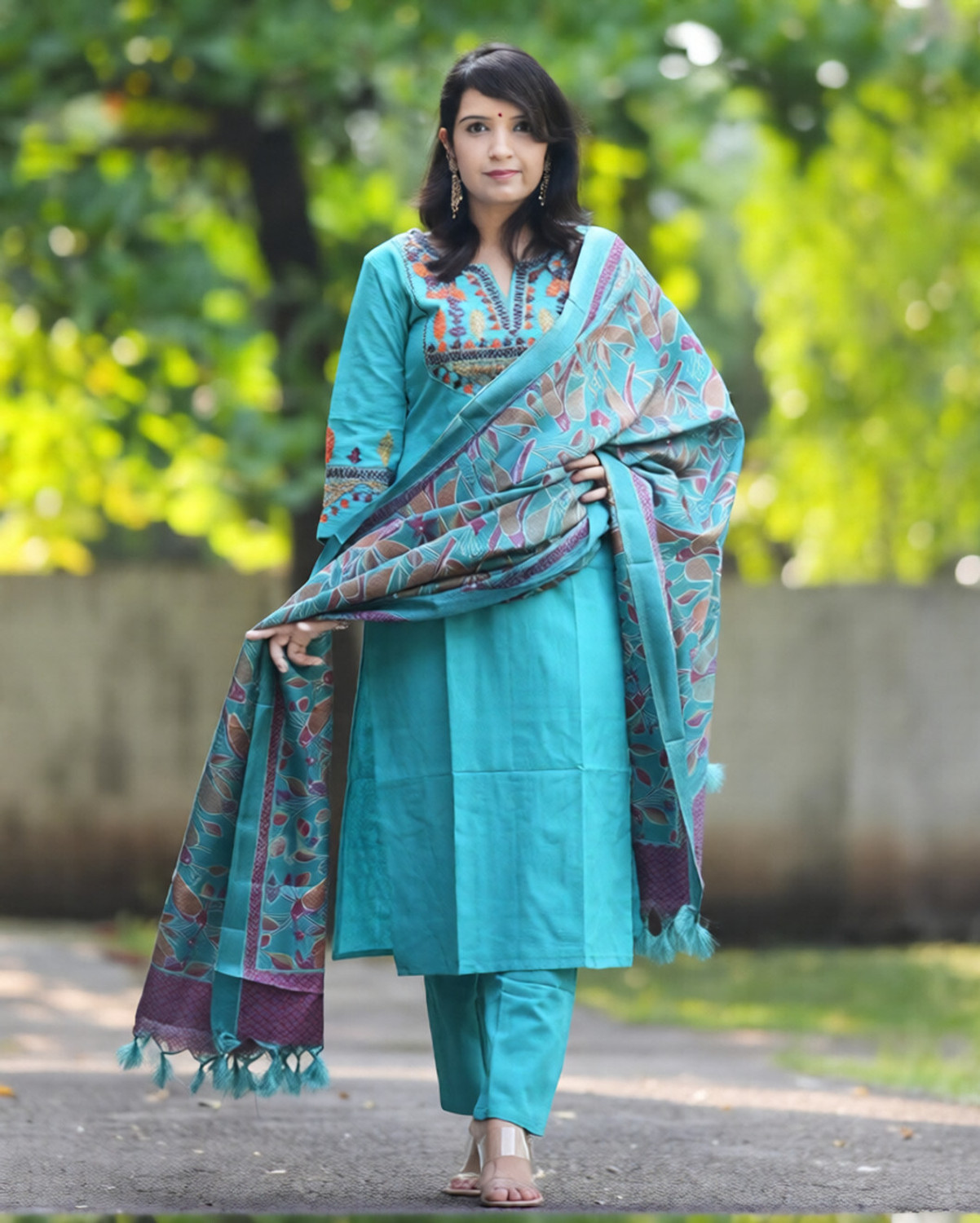 Image of SIMRAN FASHION Printed Kurta, Palazzo & Dupatta Set