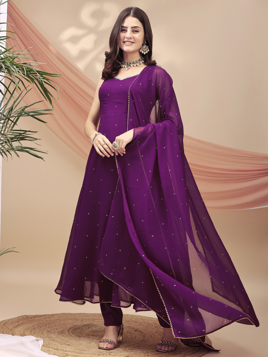 Image of TextileNow Solid Kurta, Sharara & Dupatta Set
